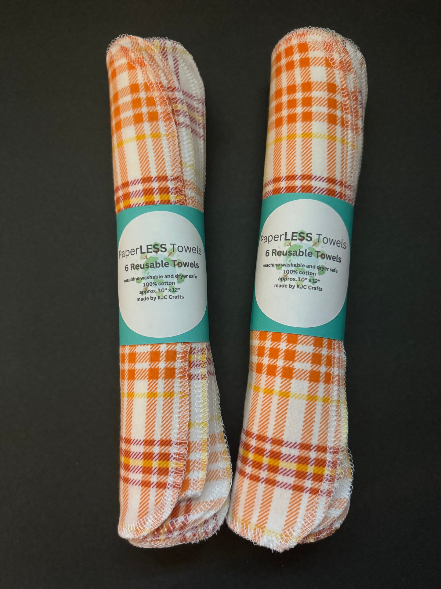 Orange and Red Plaid Reusable Towels