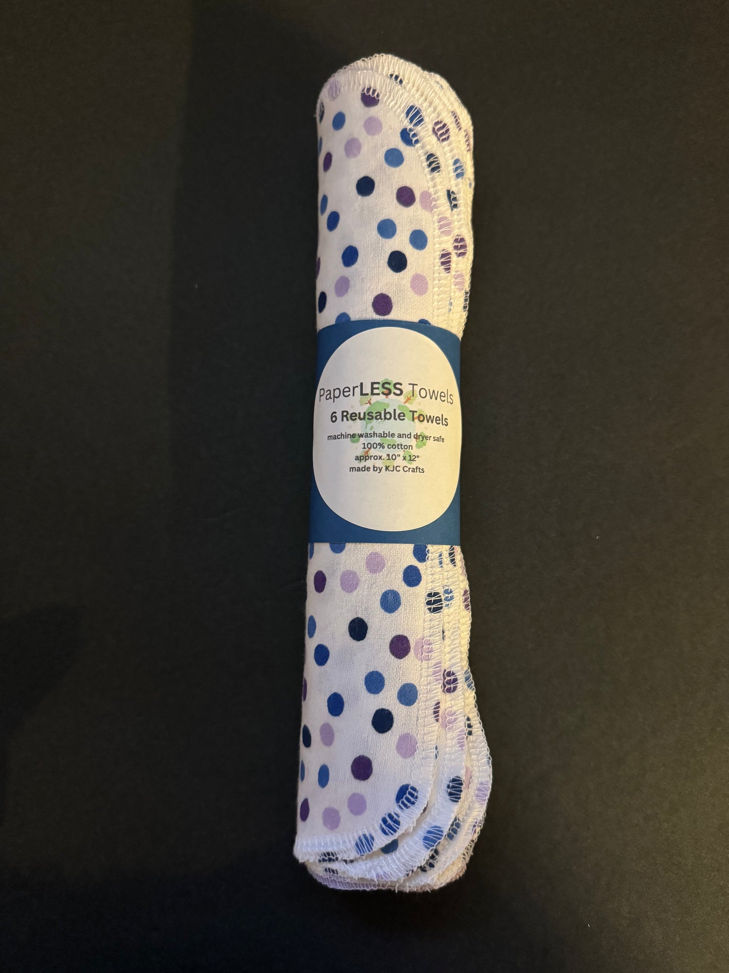 Purple and Blue Polka Dot Reusable Towel